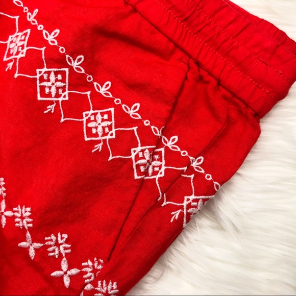 Red Embroidered Lightweight Woven Shorts - Picture 3 of 6